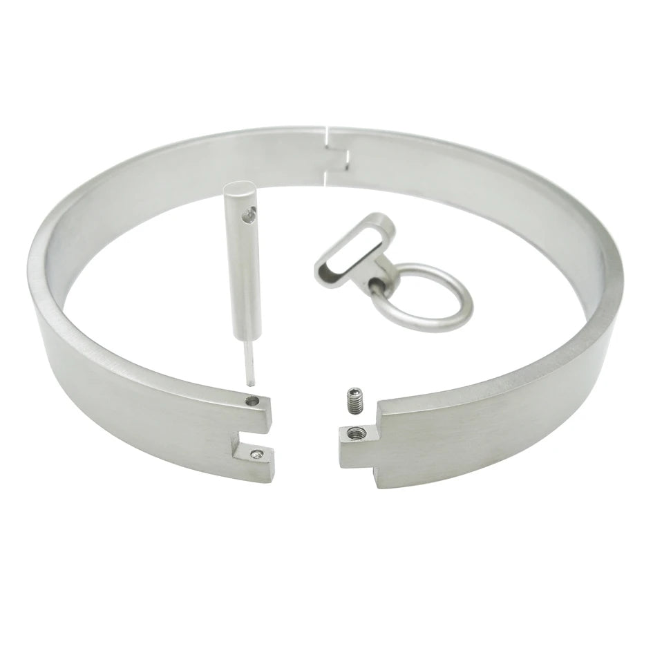 17mm Stainless Steel Slave Collar – Locking - Removable O-Ring Day Collar Submissives, Bondage Neck Restraint