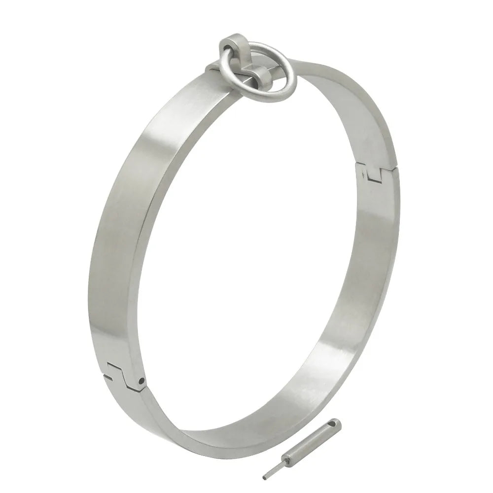 17mm Stainless Steel Slave Collar – Locking - Removable O-Ring Day Collar Submissives, Bondage Neck Restraint