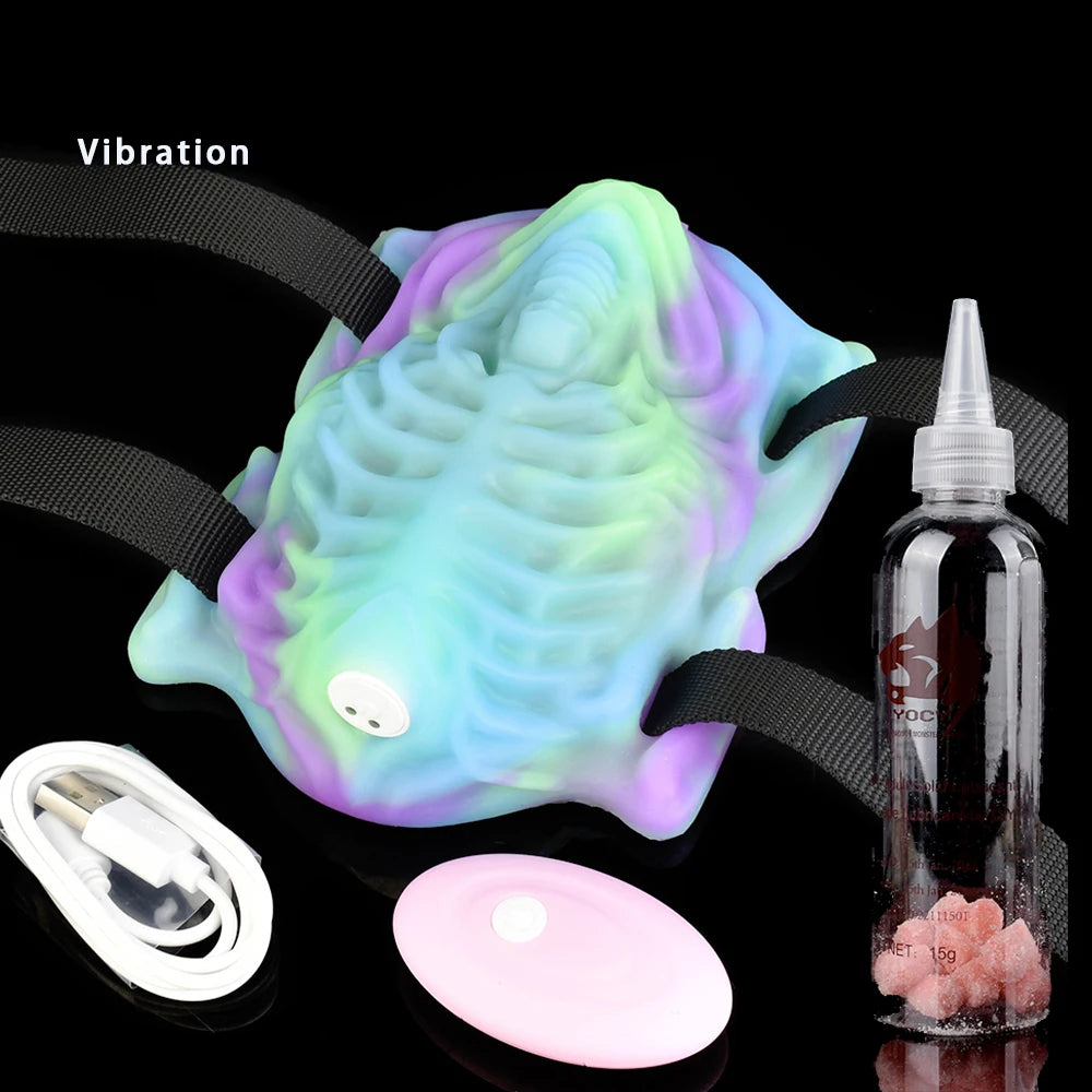 My Sweet Little Parasite - Vibrating Silicone Strap On Thigh Monster Grinder Vulva Masturbator Glow In The Dark