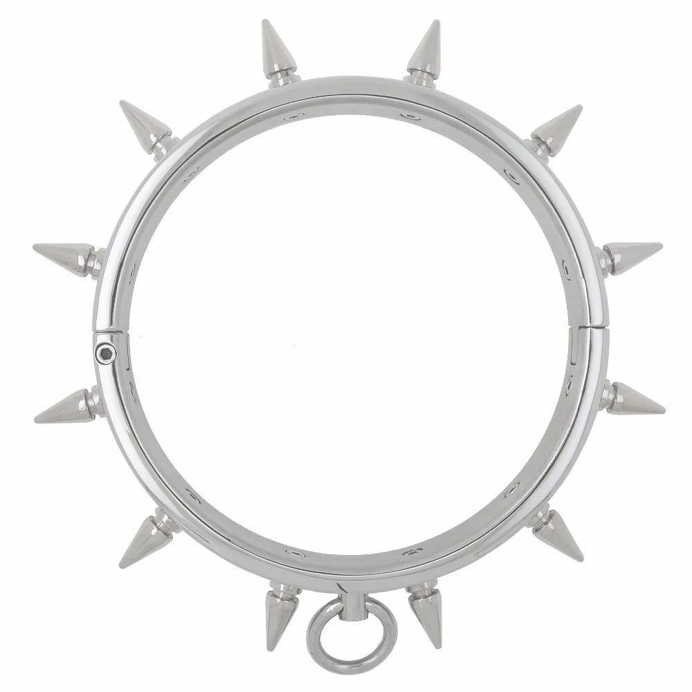 Spiked Stainless Steel Slave Collar with O-Ring – Lockable BDSM Choker