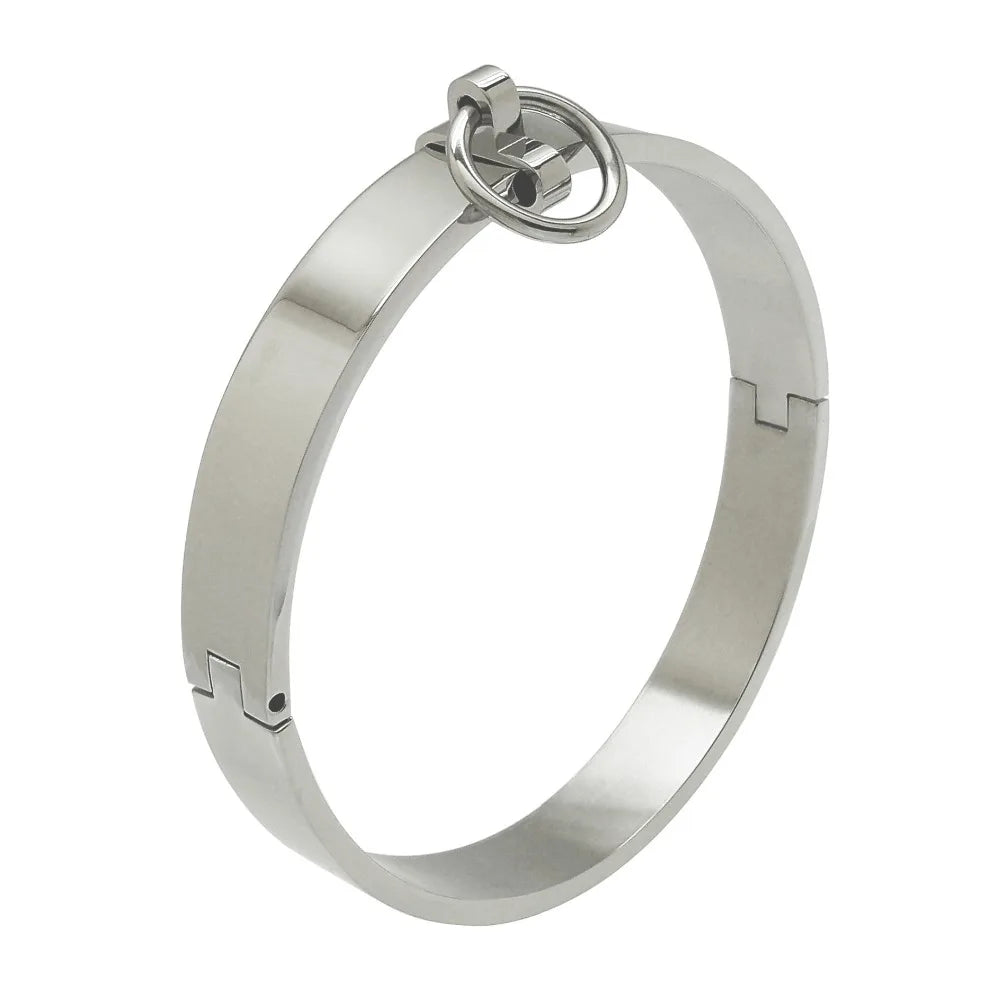 17mm Stainless Steel Slave Collar – Locking - Removable O-Ring Day Collar Submissives, Bondage Neck Restraint