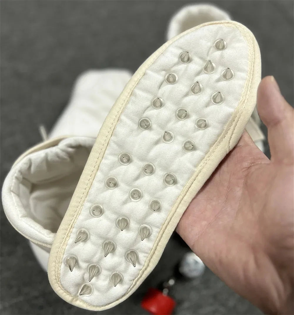 Spiked Foot Bondage Booties – Beige - Soft Padded BDSM Restraints for Crawling & Medical Play