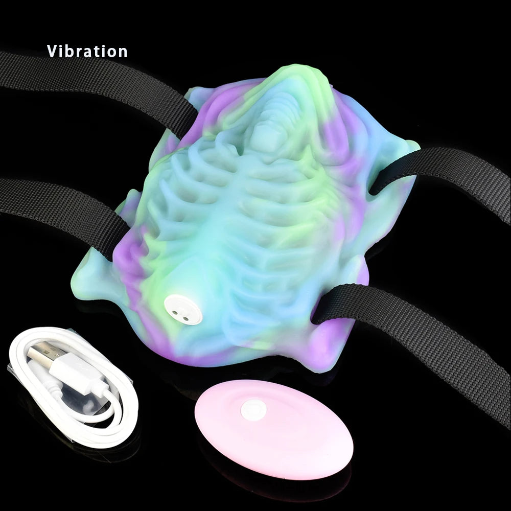 My Sweet Little Parasite - Vibrating Silicone Strap On Thigh Monster Grinder Vulva Masturbator Glow In The Dark