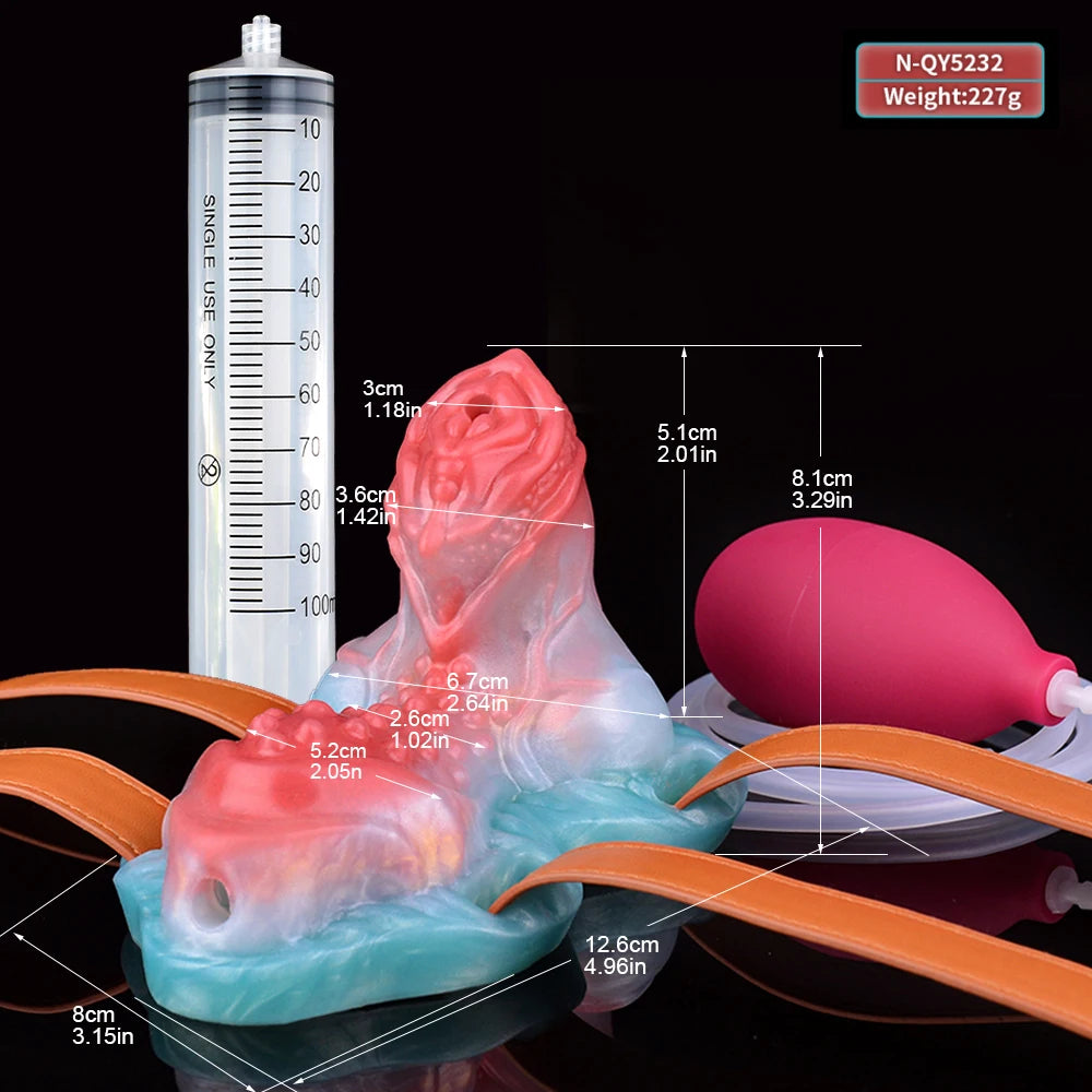 The Seeker - Squirting Thigh Grinder Strapon With Vibrator and Anal Dildo Female Masturbator Monster Vulva