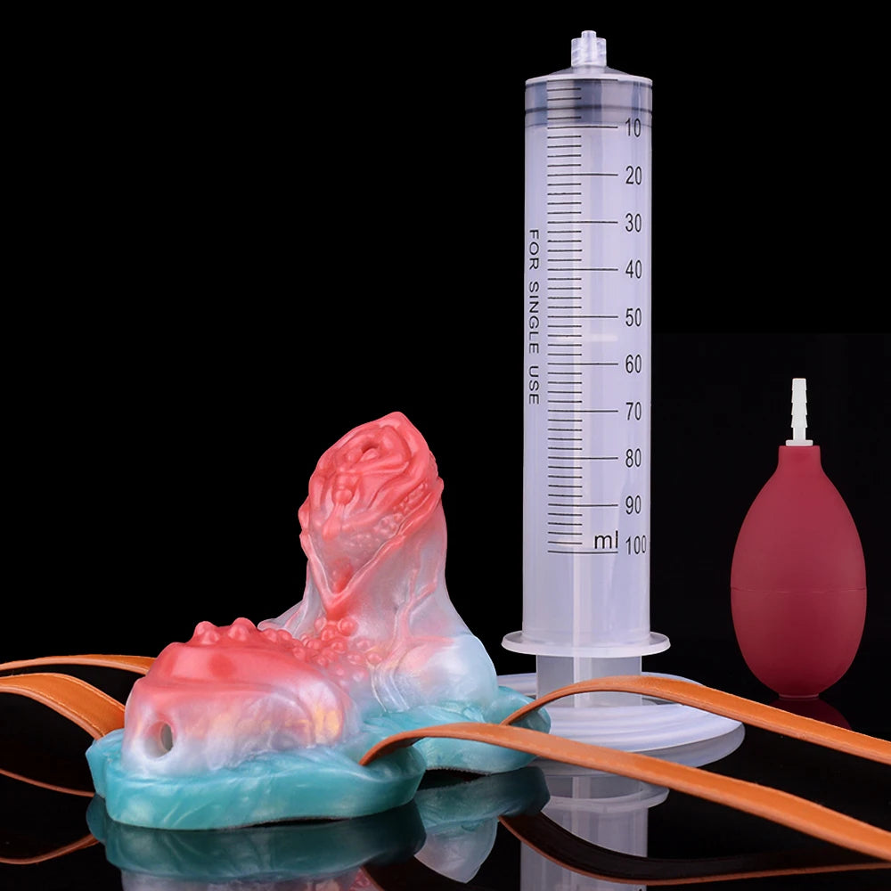 The Seeker - Squirting Thigh Grinder Strapon With Vibrator and Anal Dildo Female Masturbator Monster Vulva