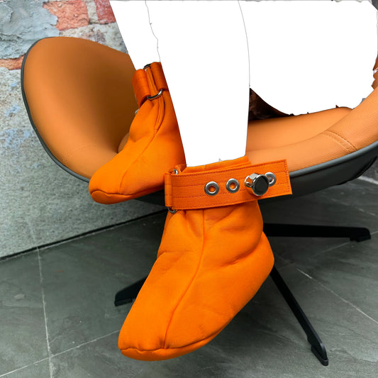Spiked Foot Bondage Booties – Orange - Soft Padded BDSM Restraints for Crawling & Medical Play