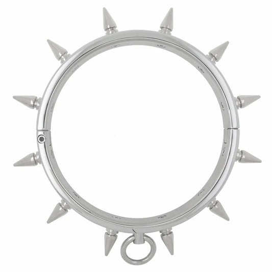 Spiked Stainless Steel Slave Collar with O-Ring – Lockable BDSM Choker