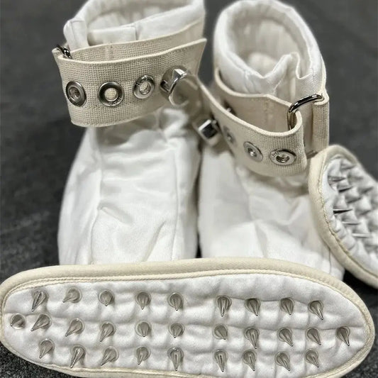 Spiked Foot Bondage Booties – Beige - Soft Padded BDSM Restraints for Crawling & Medical Play