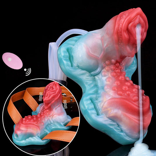 The Seeker - Squirting Thigh Grinder Strapon With Vibrator and Anal Dildo Female Masturbator Monster Vulva