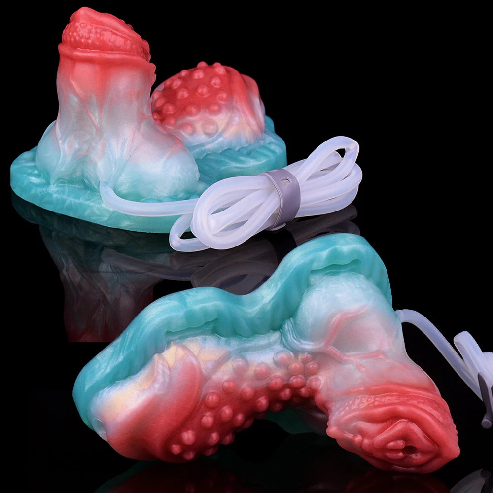 The Seeker - Squirting Thigh Grinder Strapon With Vibrator and Anal Dildo Female Masturbator Monster Vulva